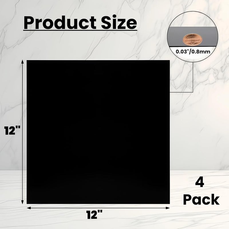 Tlence 4 Pack 12 x 12 x 1/32 (0.03") Inch Anodized Aluminum Sheets, Black 5052 Aluminum Alloy Blanks, 0.8MM Corrosion Resistant Metal Engraving Plate for DIY Crafting, Sign Making, Home Decor - Image 2